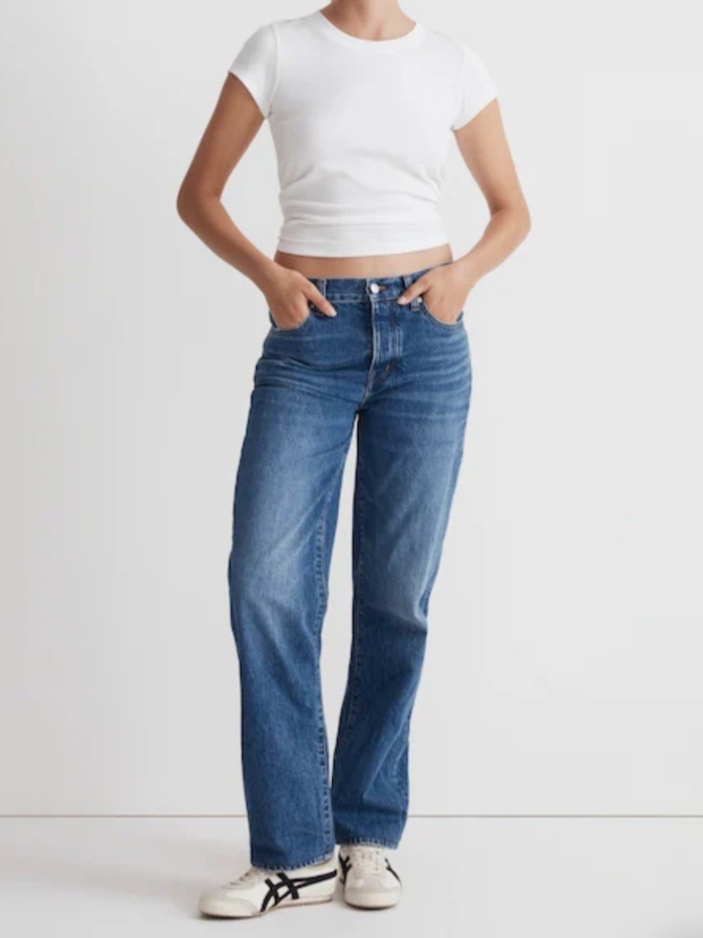 MADEWELL Low-Slung Straight Jeans in Dark Blue Denim